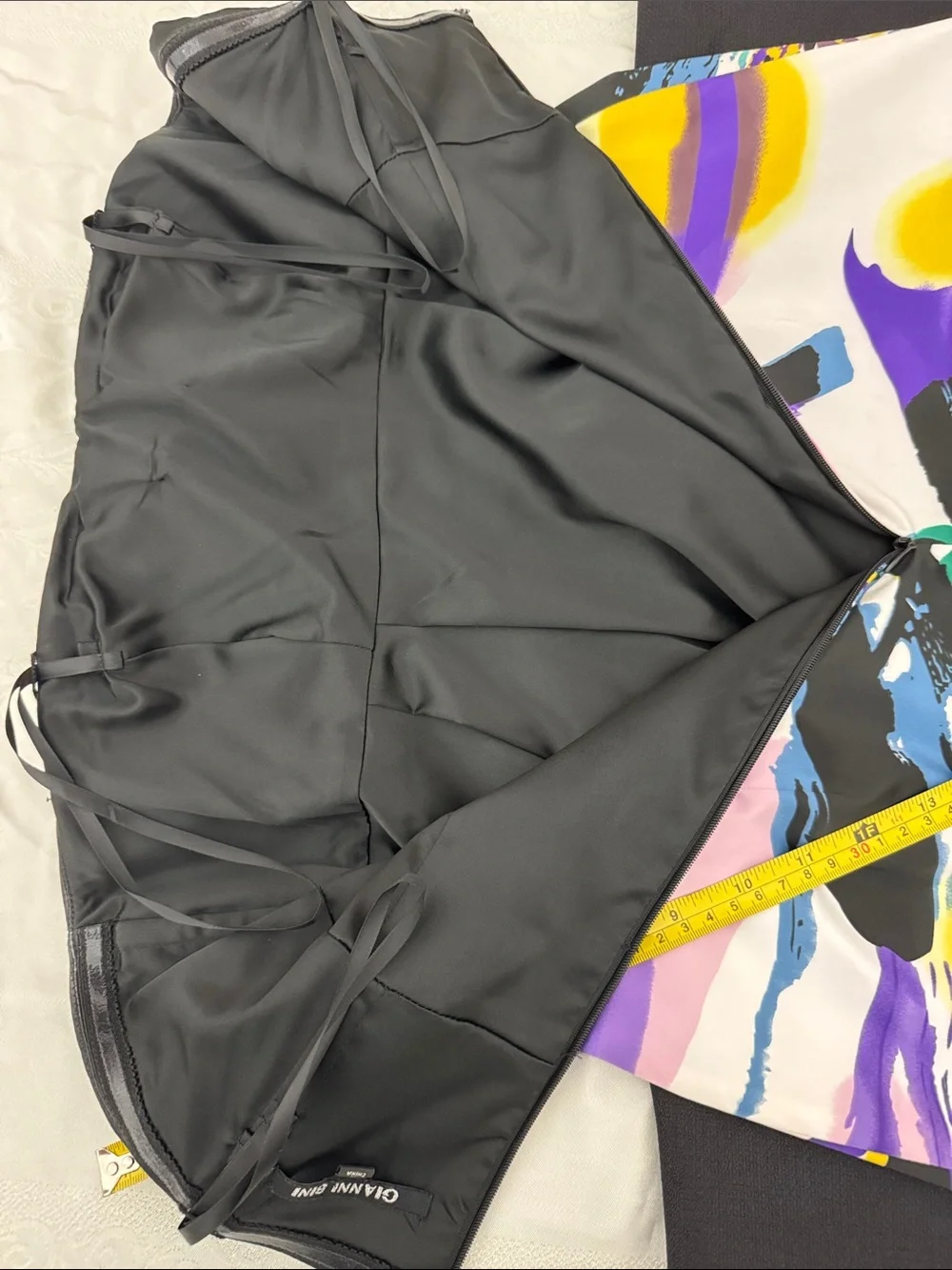 Gianni Bini strapless maxi dress with vibrant abstract watercolor.  (OlCC)